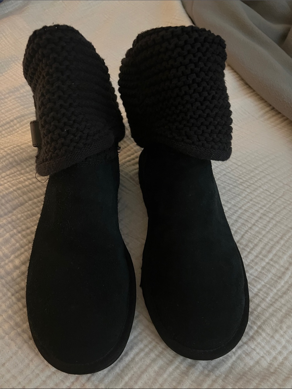 UGG Black Knit-Cuff Suede Ankle Booties